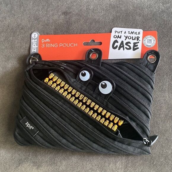 Zipit Grillz Black Pencil Case fits on 3 Ring Binder Folder NWT - Picture 1 of 5